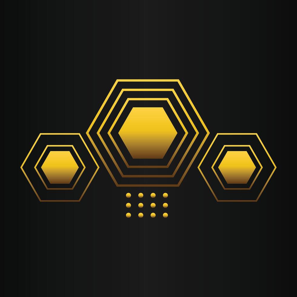 luxury black background with abstract golden geometric hexagon shape vector