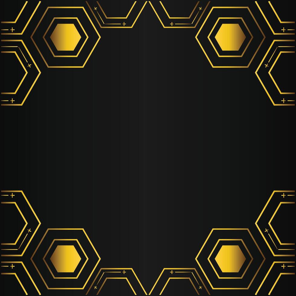 golden hexagon frame design on black background vector