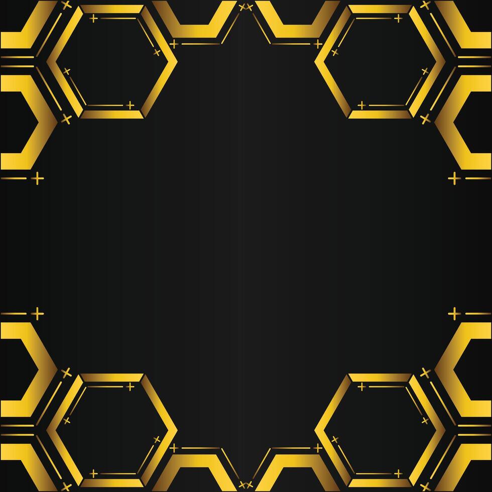 golden hexagon frame design on black background vector