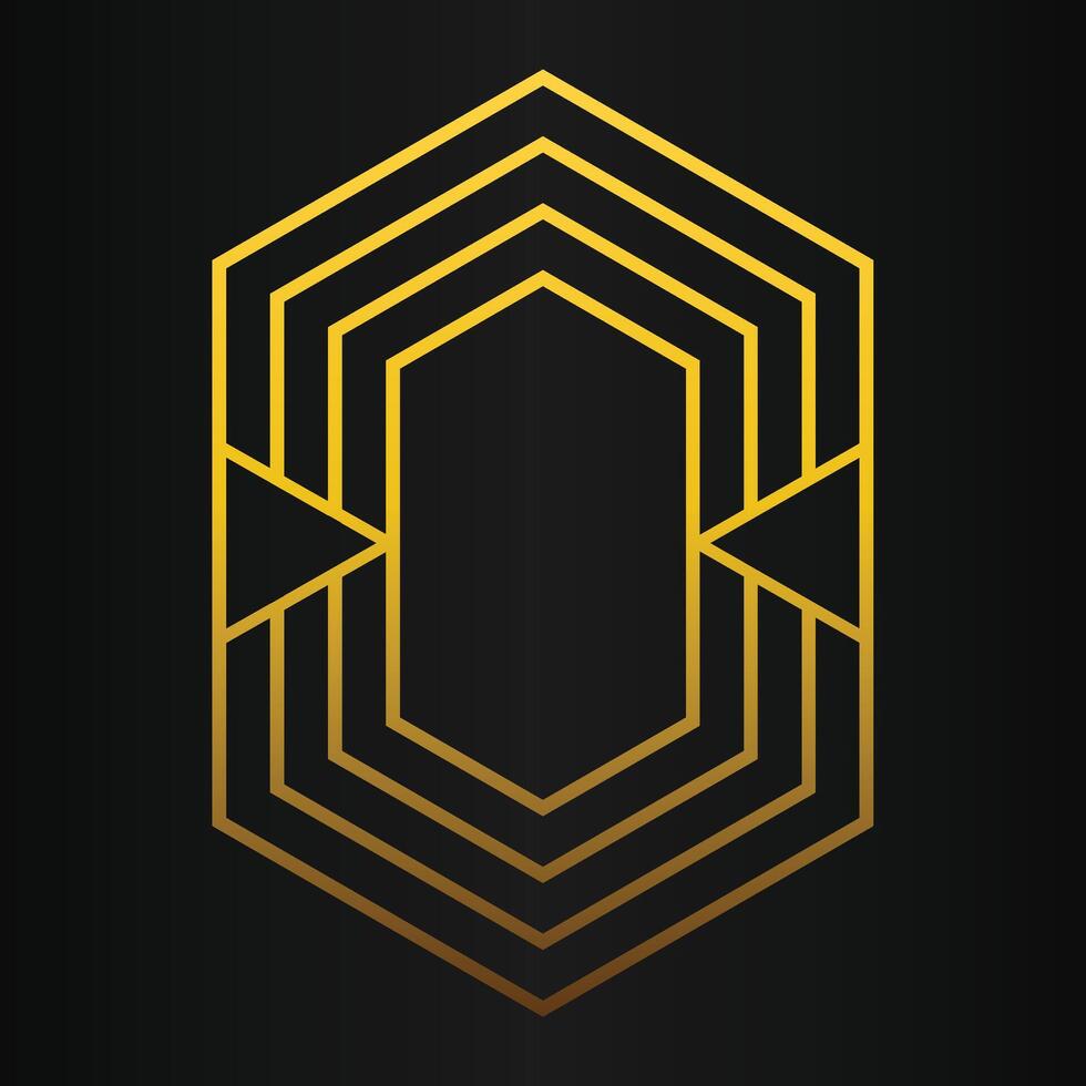 luxury black background with abstract golden geometric hexagon shape vector