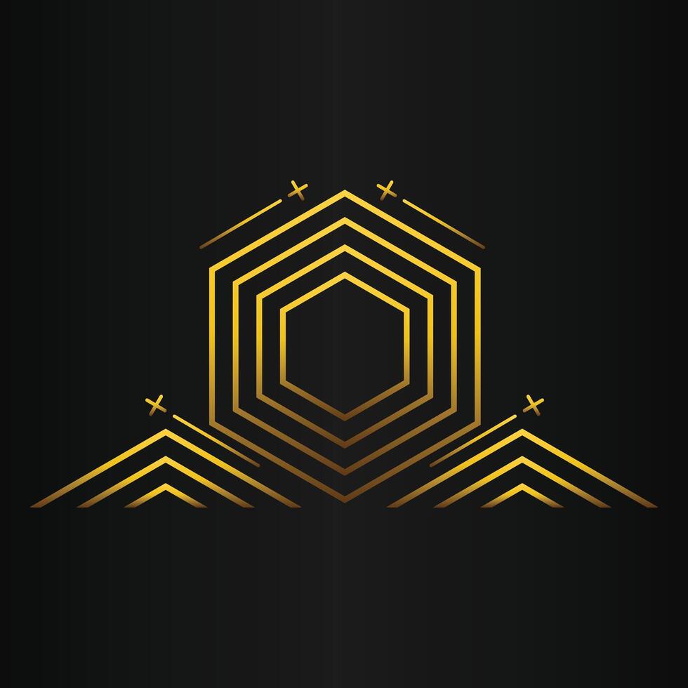 luxury black background with abstract golden geometric hexagon shape vector