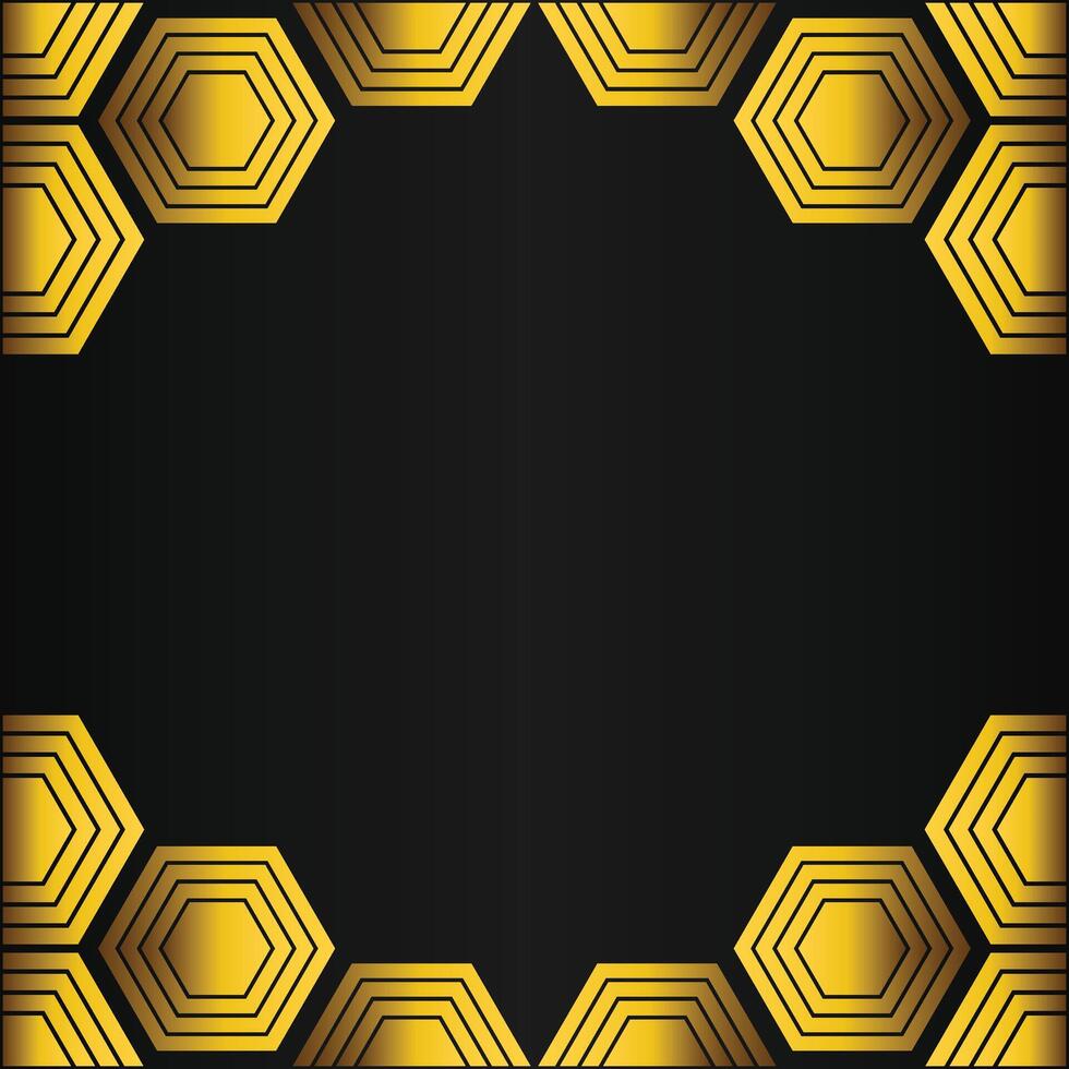 golden hexagon frame design on black background vector