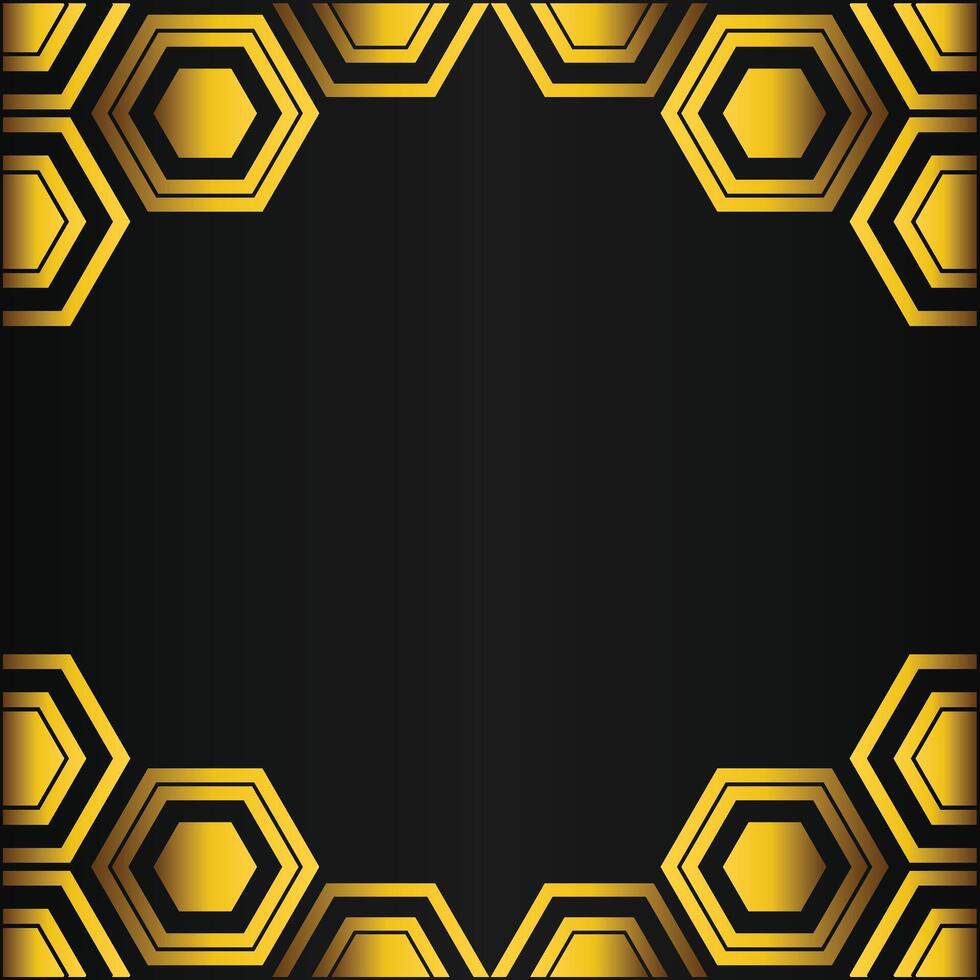 golden hexagon frame design on black background vector