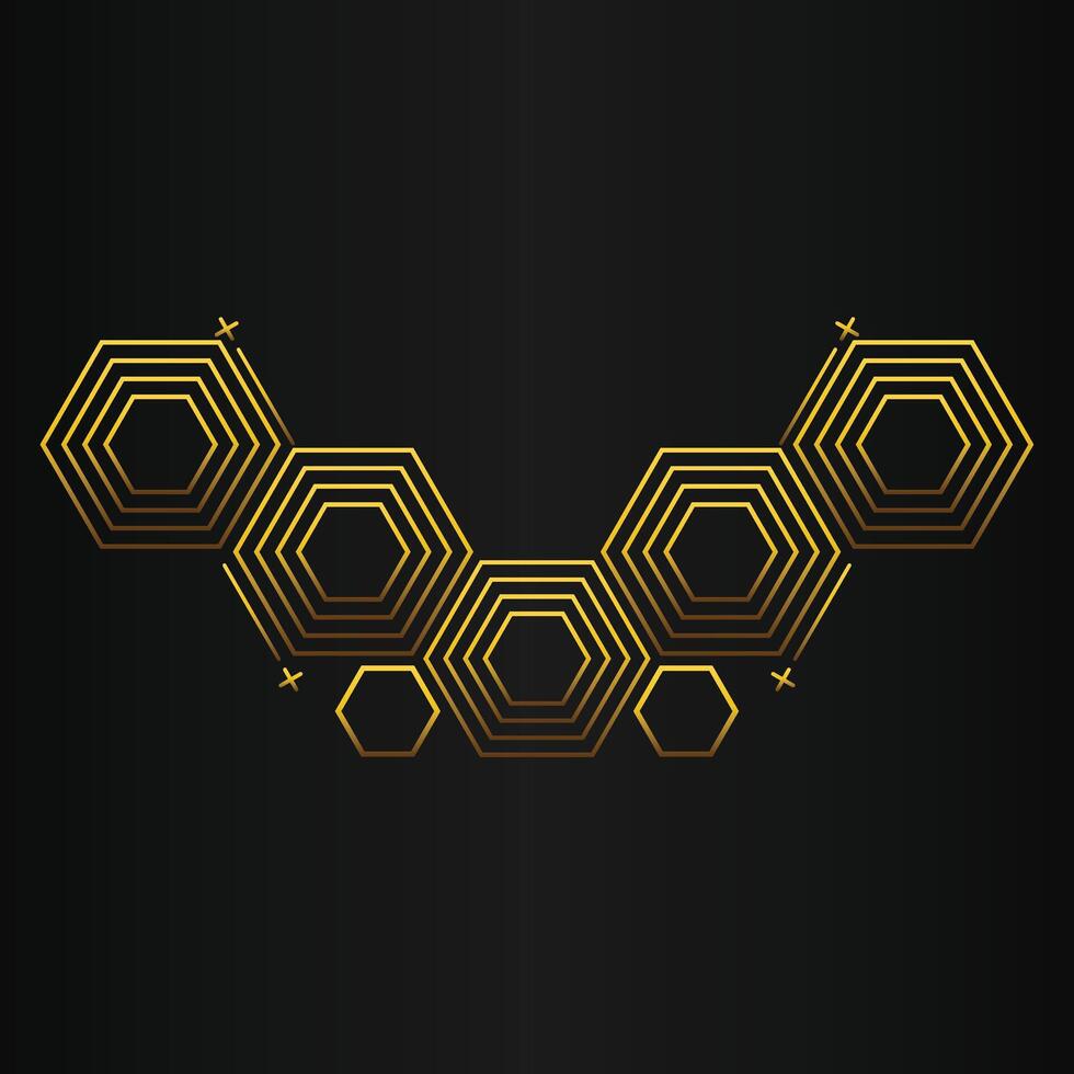 luxury black background with abstract golden geometric hexagon shape vector