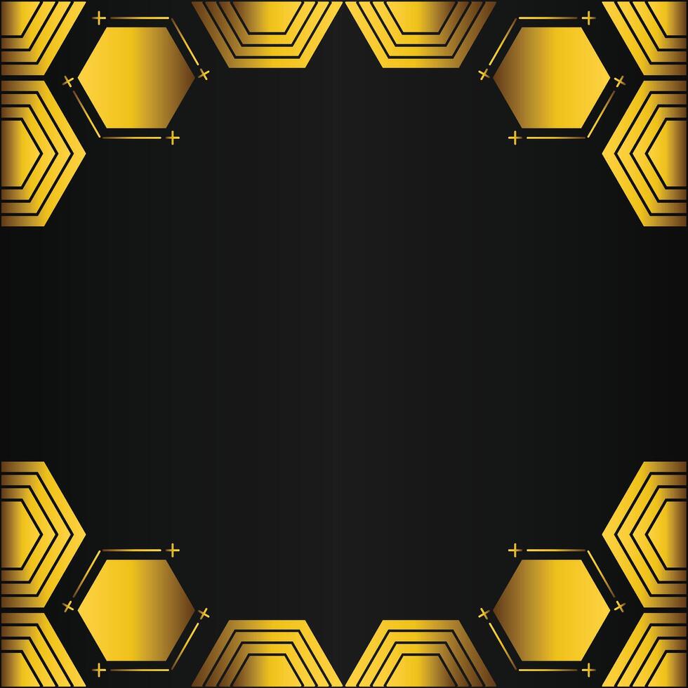 golden hexagon frame design on black background vector