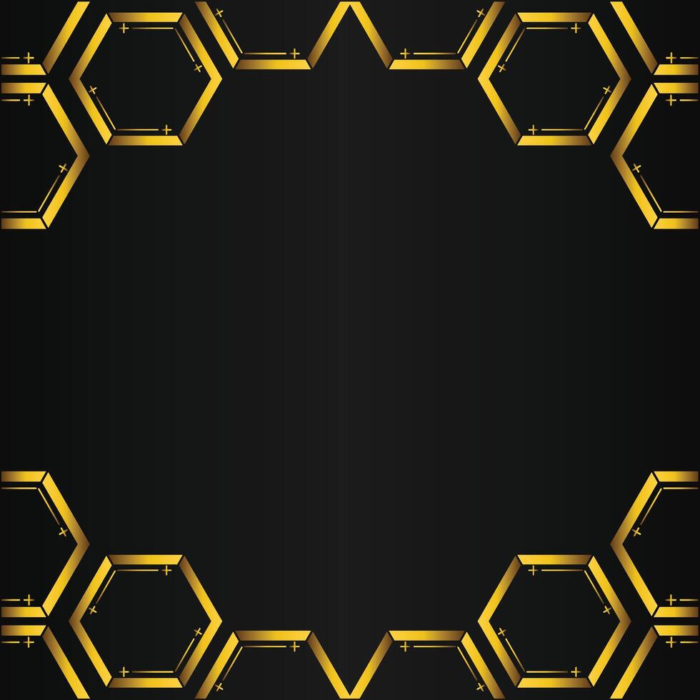 golden hexagon frame design on black background vector