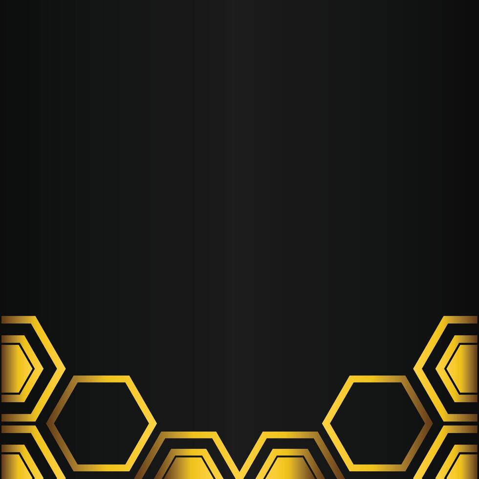 golden hexagon design on black background vector