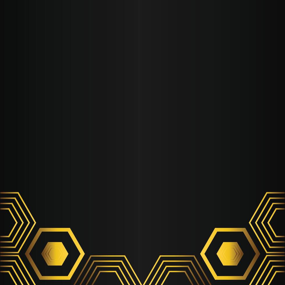 golden hexagon design on black background vector