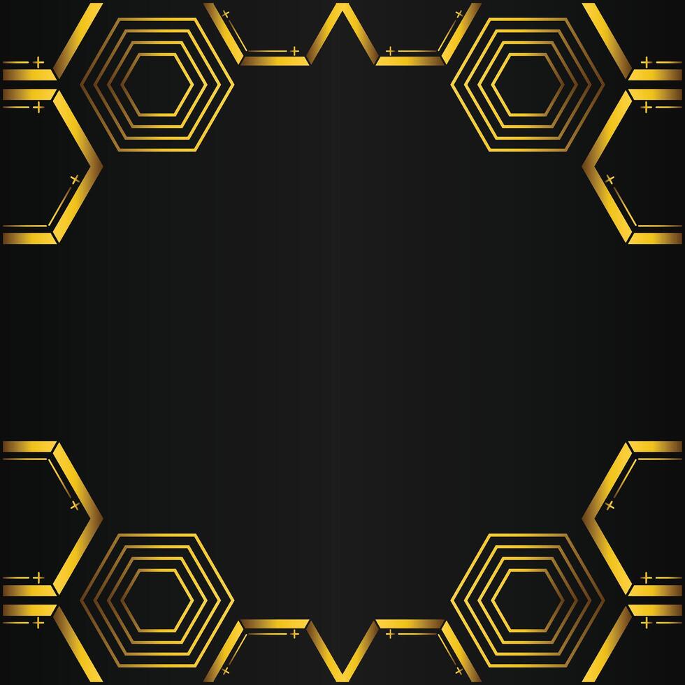 golden hexagon frame design on black background vector