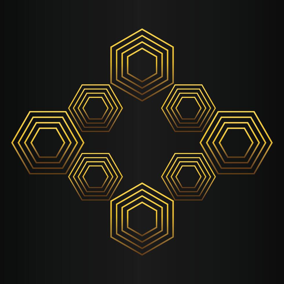 luxury black background with abstract golden geometric hexagon shape vector