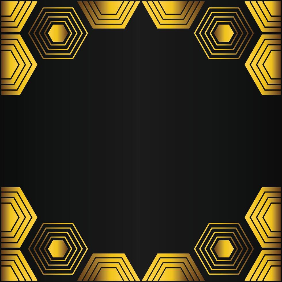 golden hexagon frame design on black background vector
