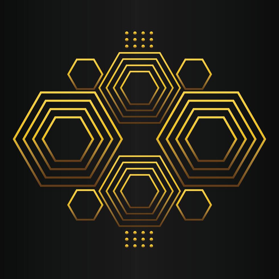 luxury black background with abstract golden geometric hexagon shape vector