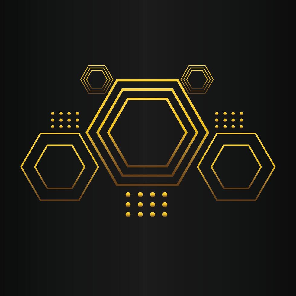 luxury black background with abstract golden geometric hexagon shape vector