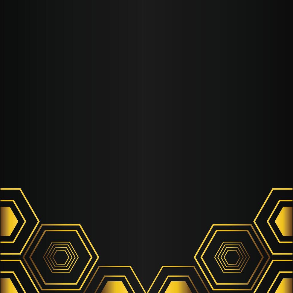golden hexagon design on black background vector
