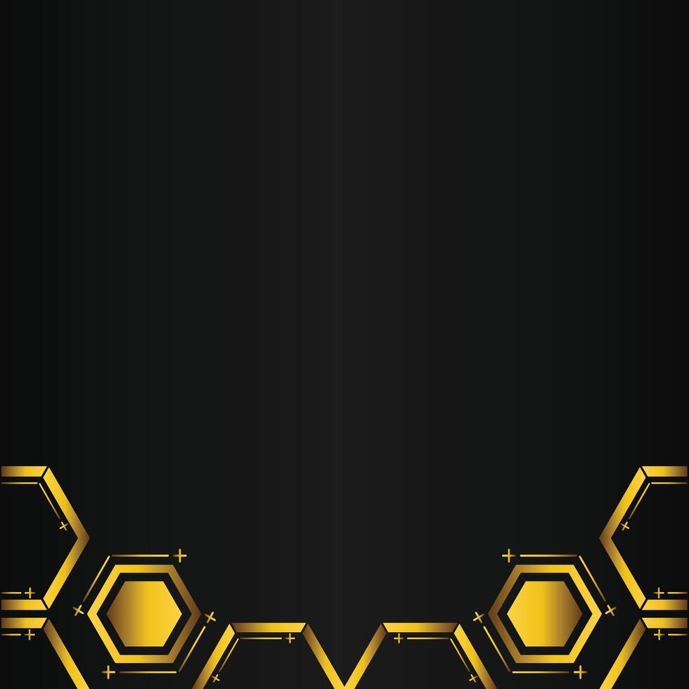 golden hexagon design on black background vector