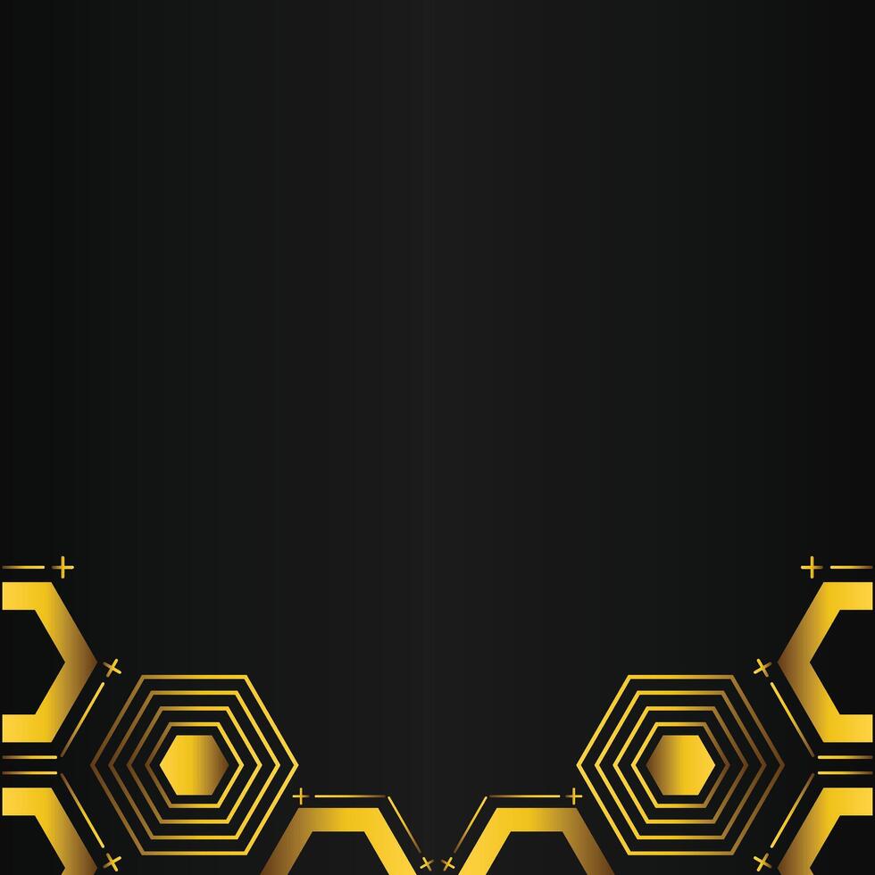 golden hexagon design on black background vector