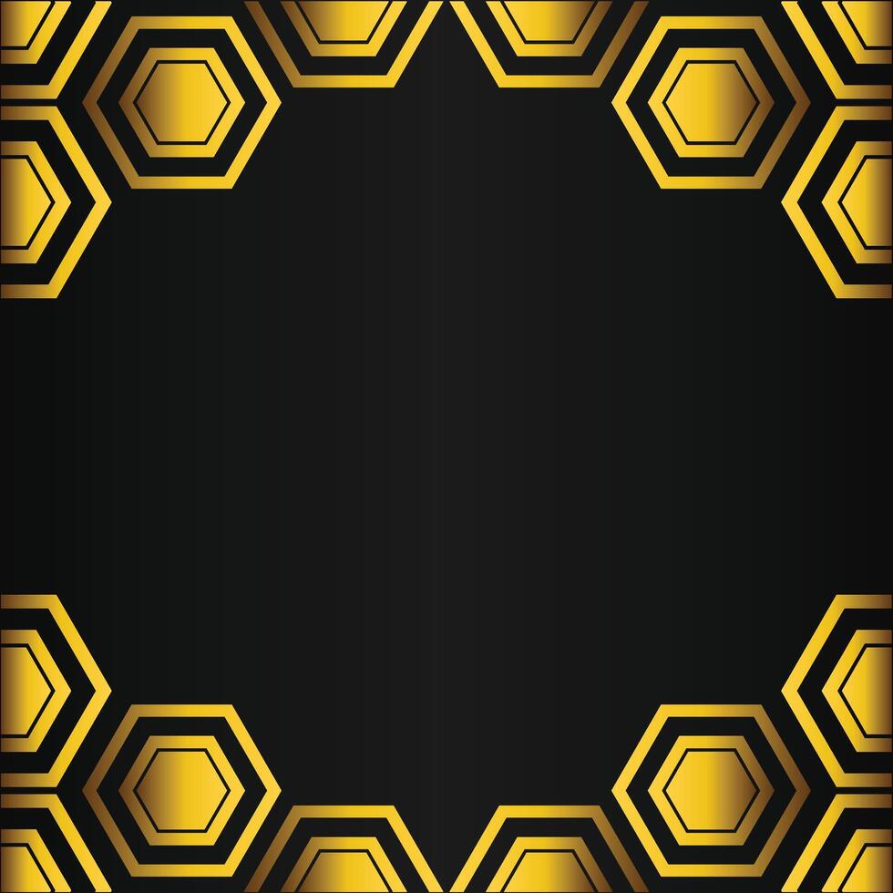 golden hexagon frame design on black background vector
