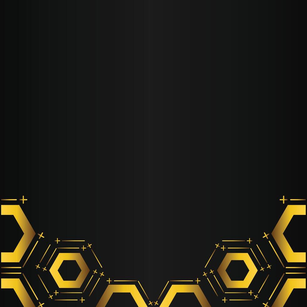 golden hexagon design on black background vector