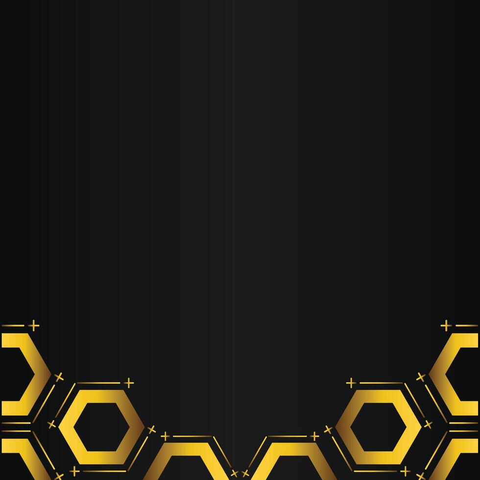 golden hexagon design on black background vector