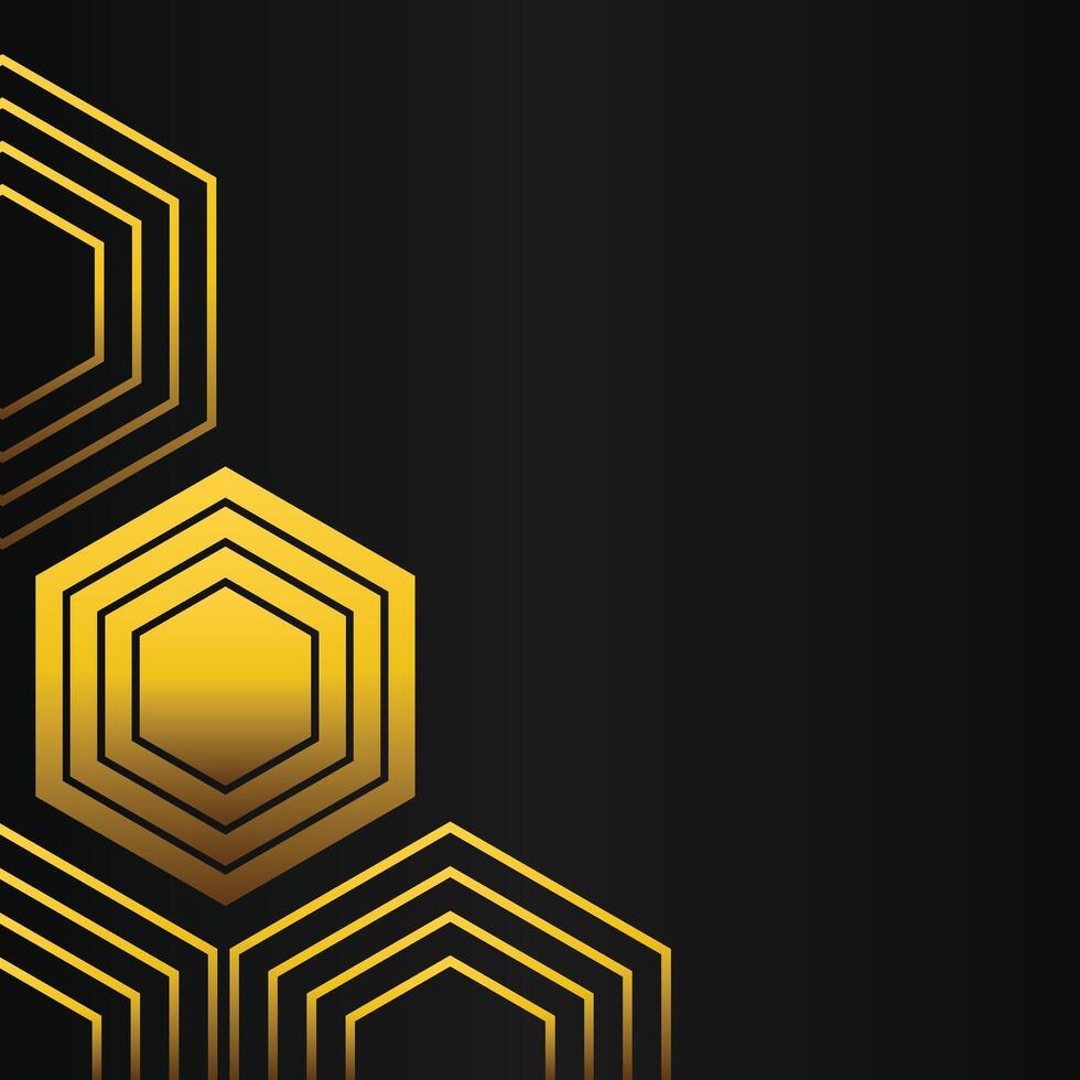 golden hexagon frame corner decoration on black background vector