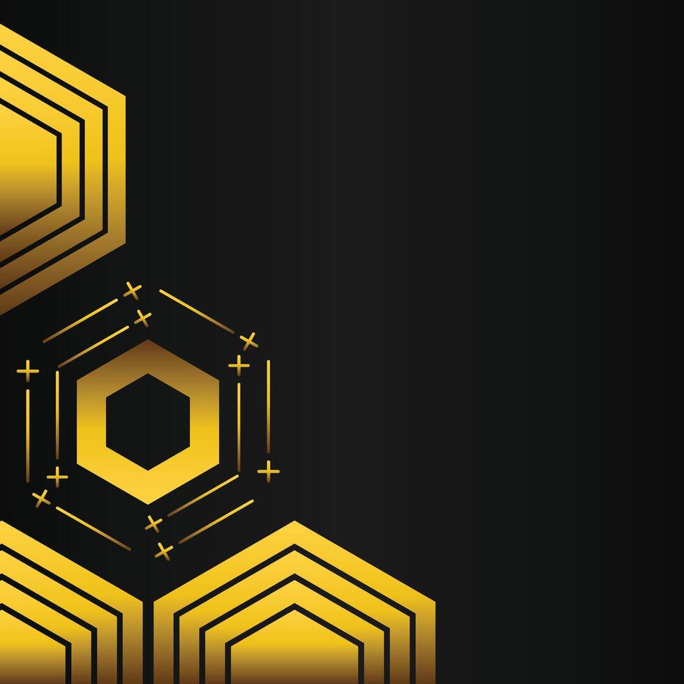 golden hexagon frame corner decoration on black background vector