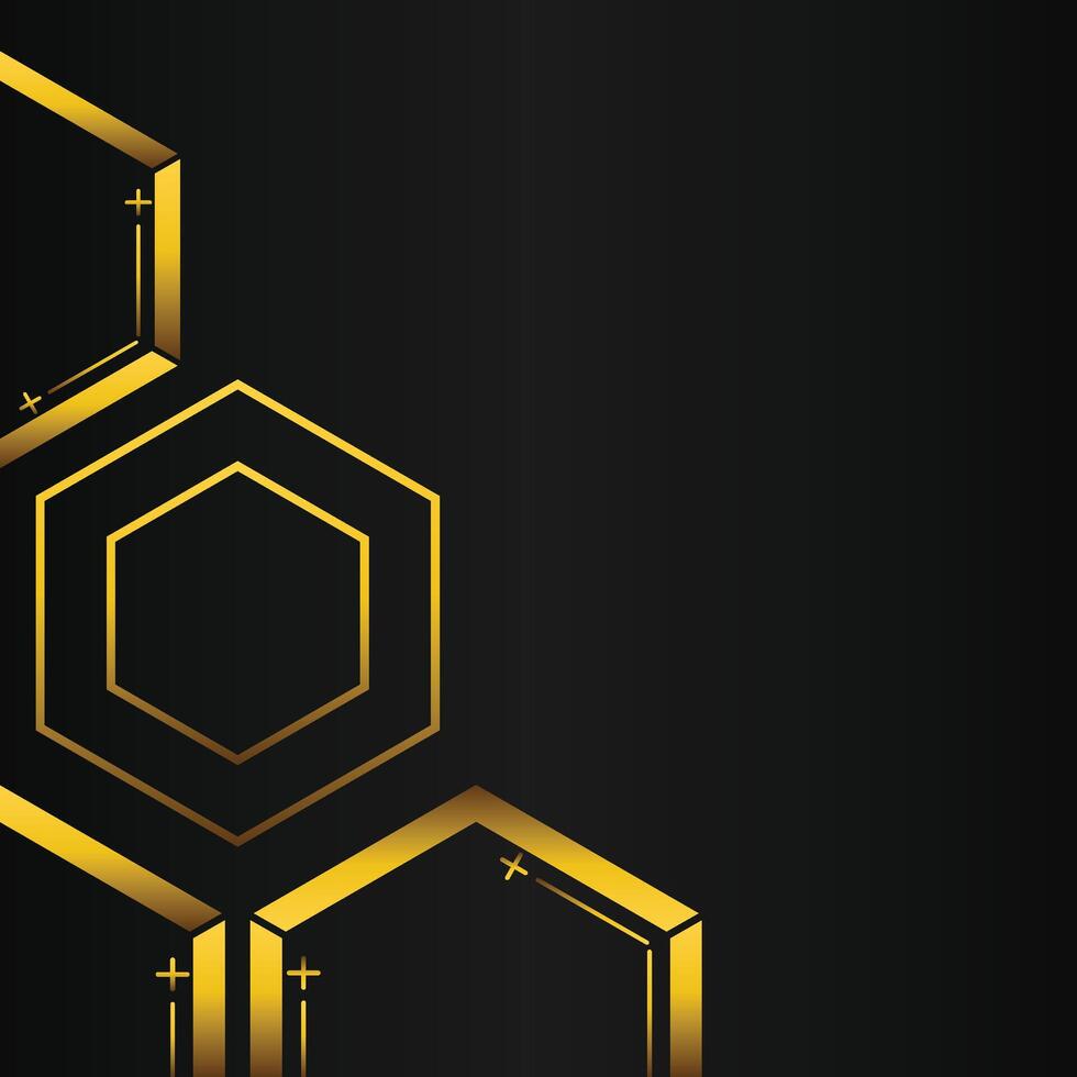 golden hexagon frame corner decoration on black background vector