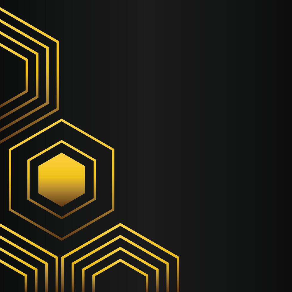 golden hexagon frame corner decoration on black background vector