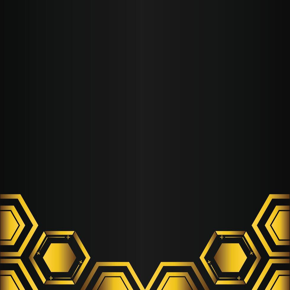 golden hexagon design on black background vector