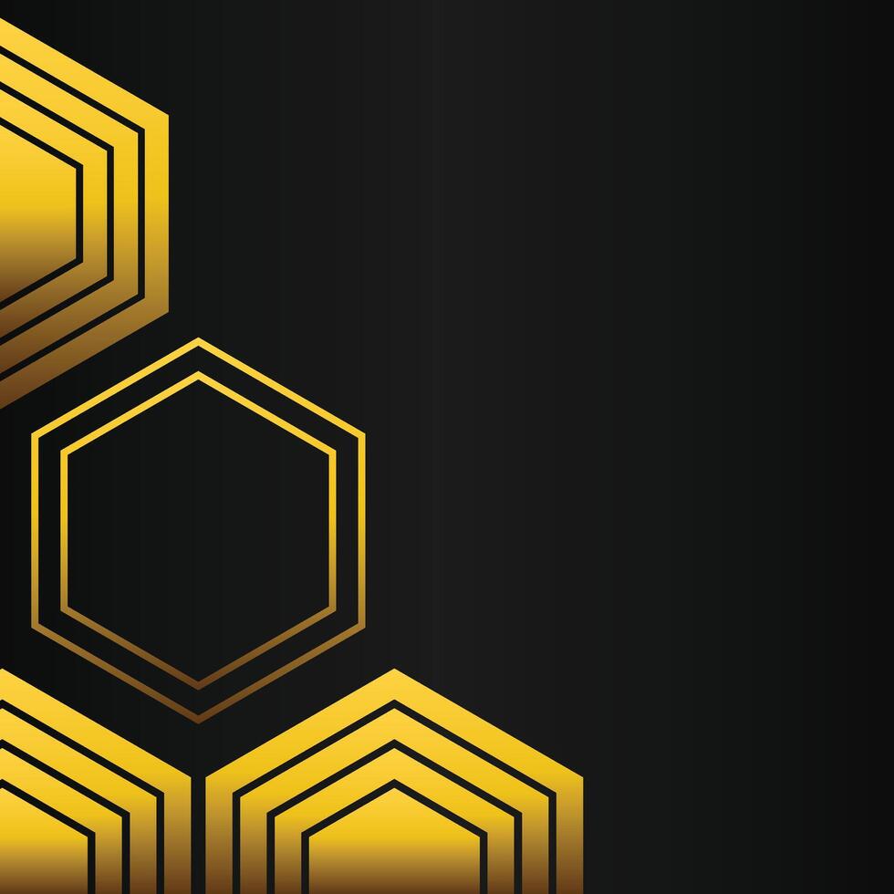golden hexagon frame corner decoration on black background vector