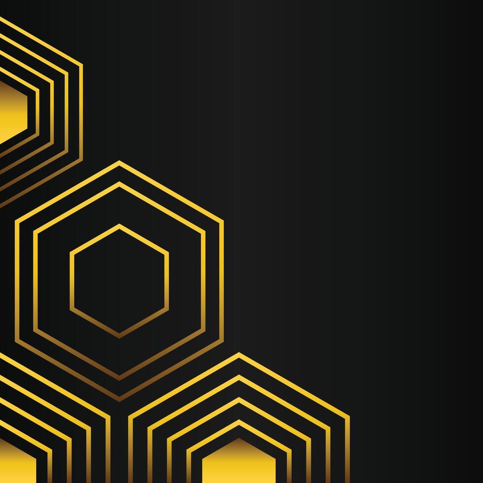 golden hexagon frame corner decoration on black background vector