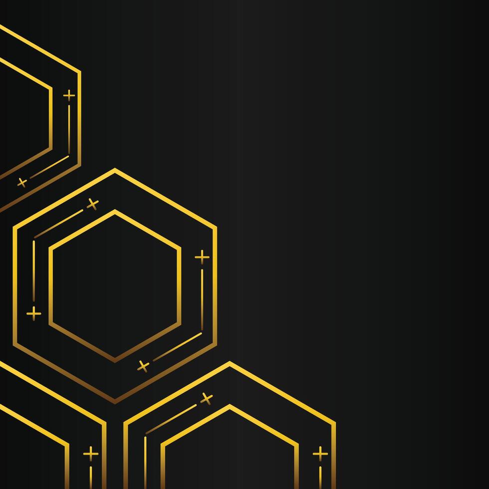 golden hexagon frame corner decoration on black background vector