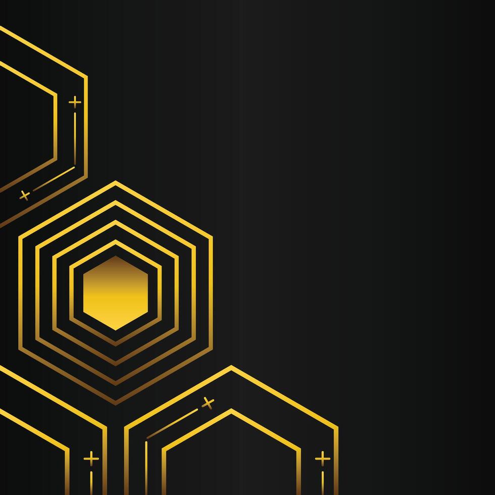 golden hexagon frame corner decoration on black background vector