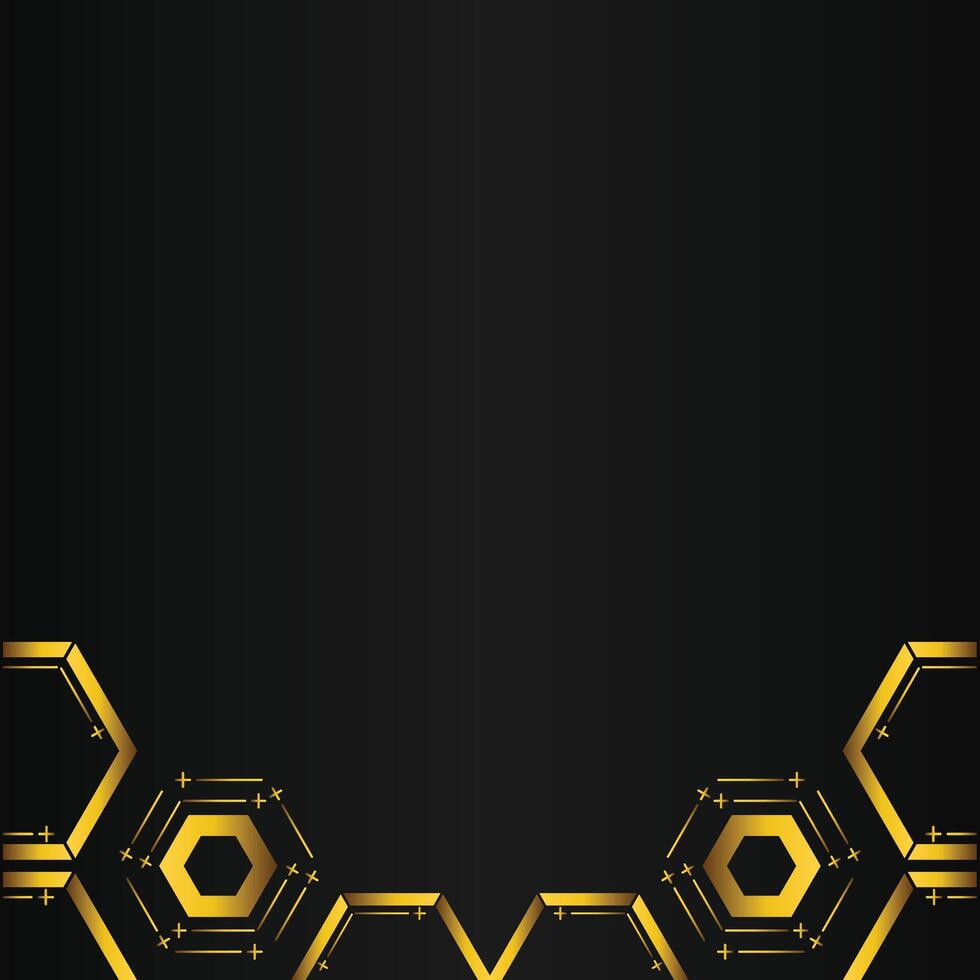 golden hexagon design on black background vector