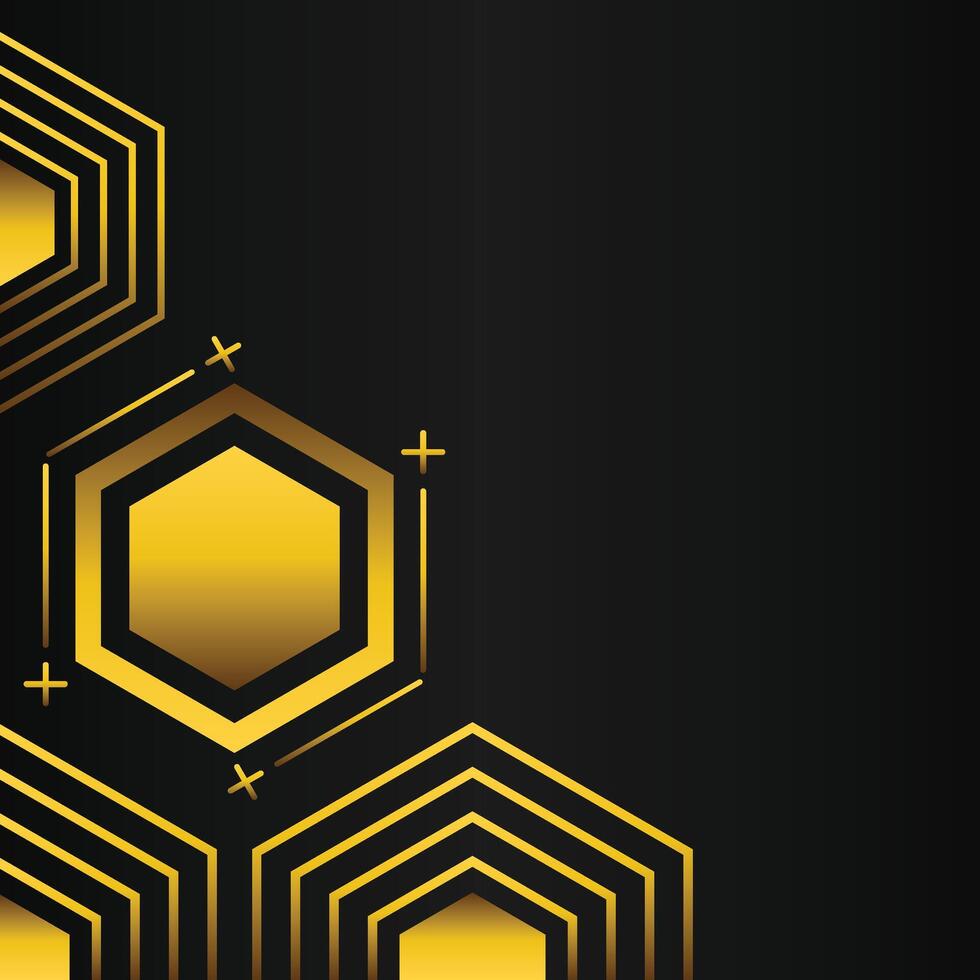 golden hexagon frame corner decoration on black background vector