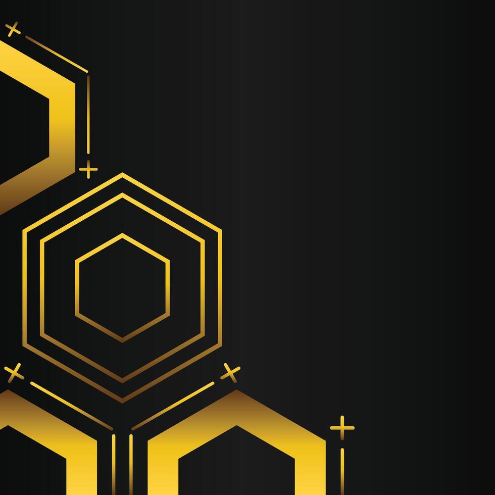 golden hexagon frame corner decoration on black background vector