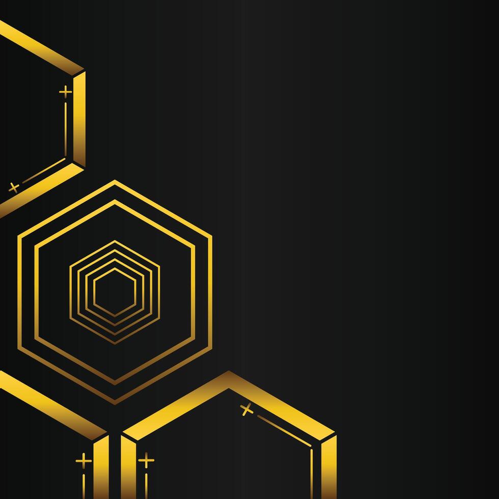 golden hexagon frame corner decoration on black background vector