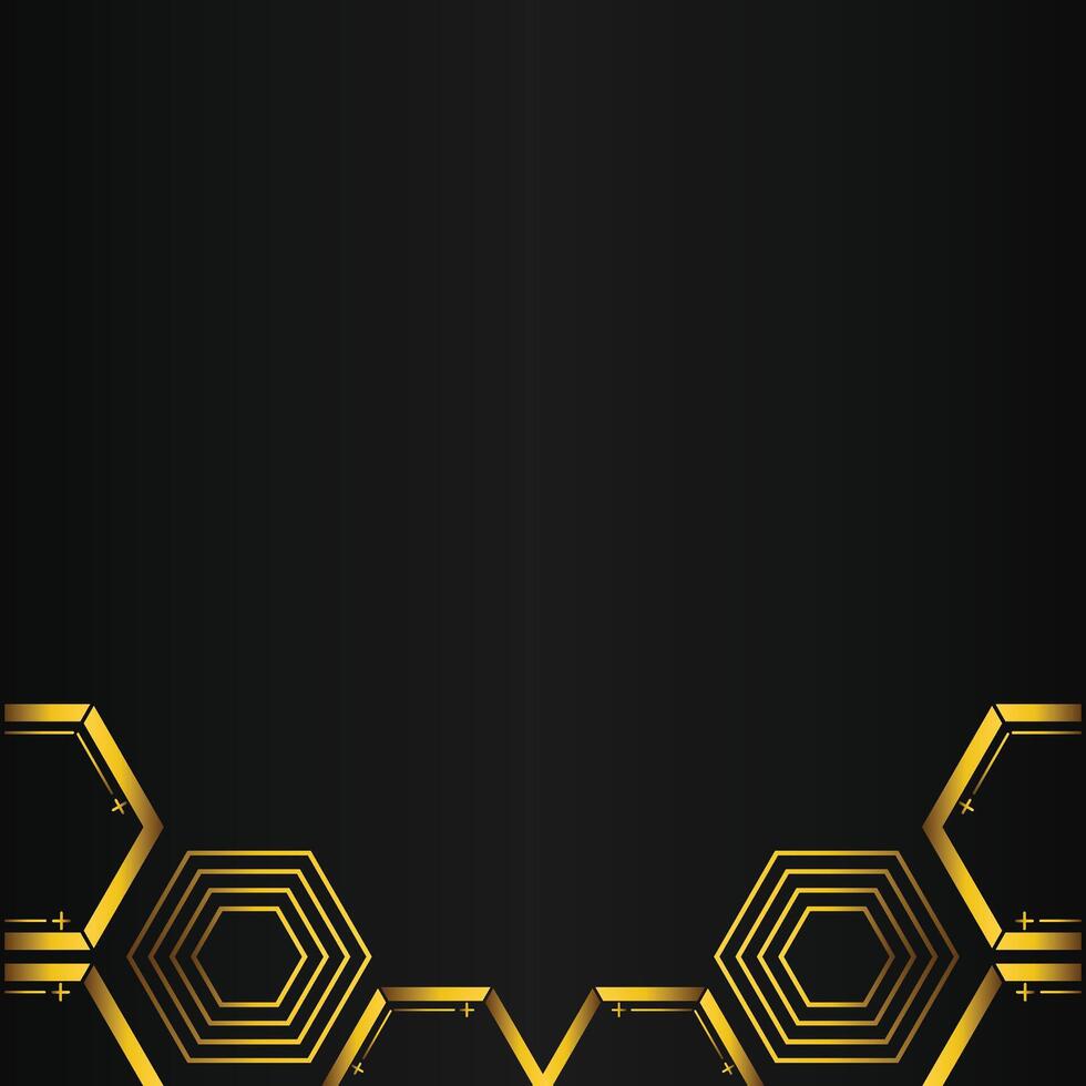 golden hexagon design on black background vector