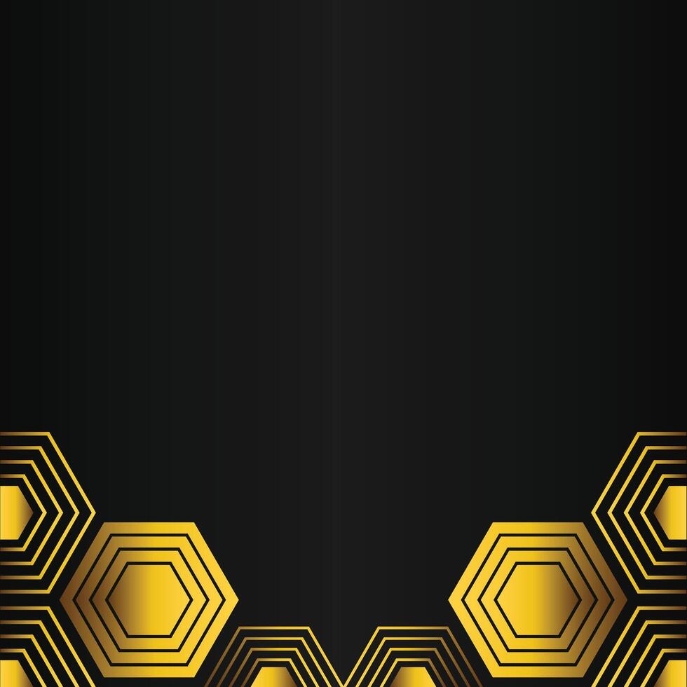 golden hexagon design on black background vector