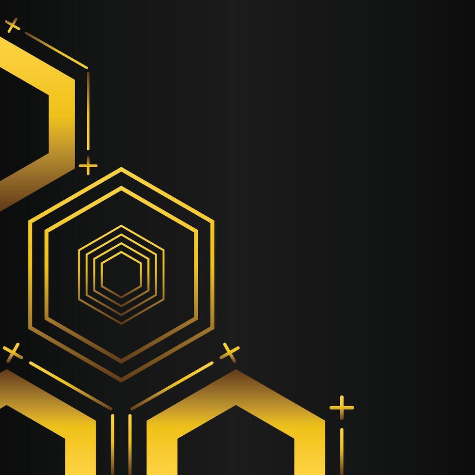 golden hexagon frame corner decoration on black background vector