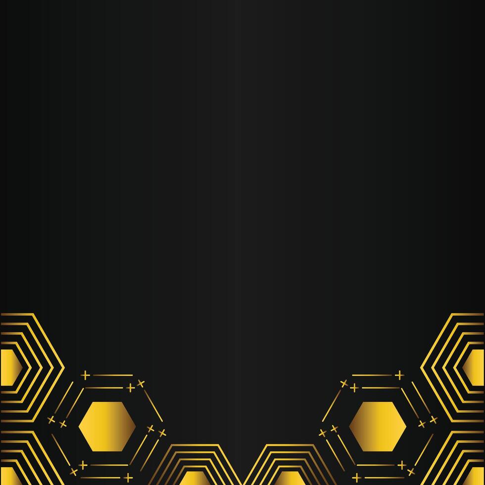golden hexagon design on black background vector
