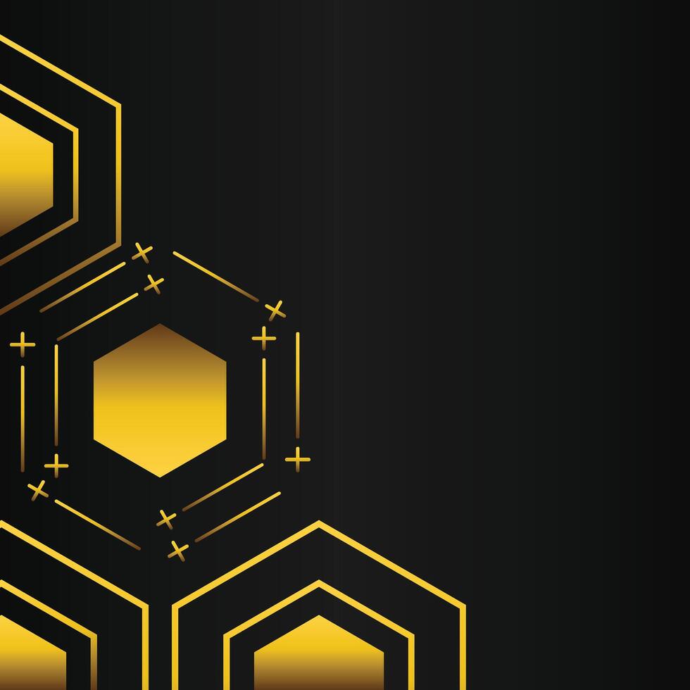 golden hexagon frame corner decoration on black background vector