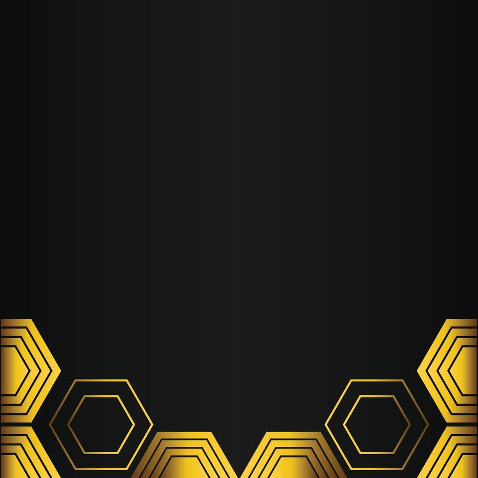 golden hexagon design on black background vector