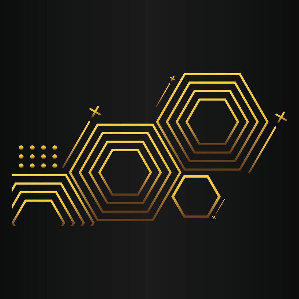 golden hexagon design o black background vector