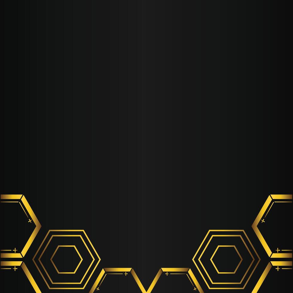 golden hexagon design on black background vector