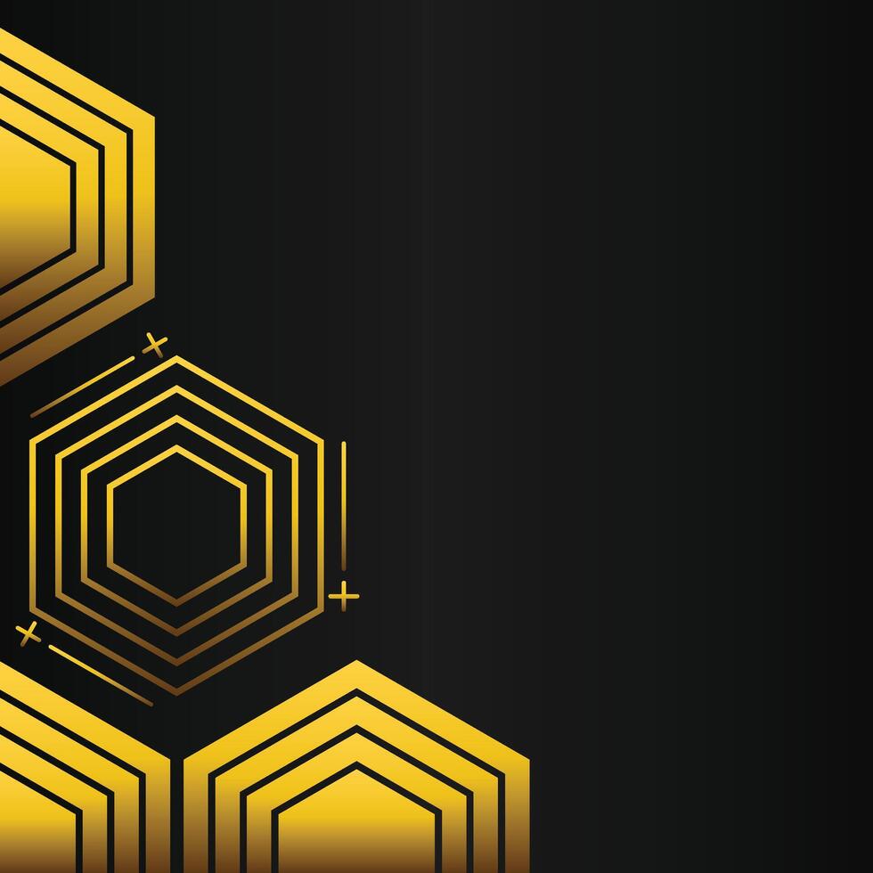 golden hexagon frame corner decoration on black background vector