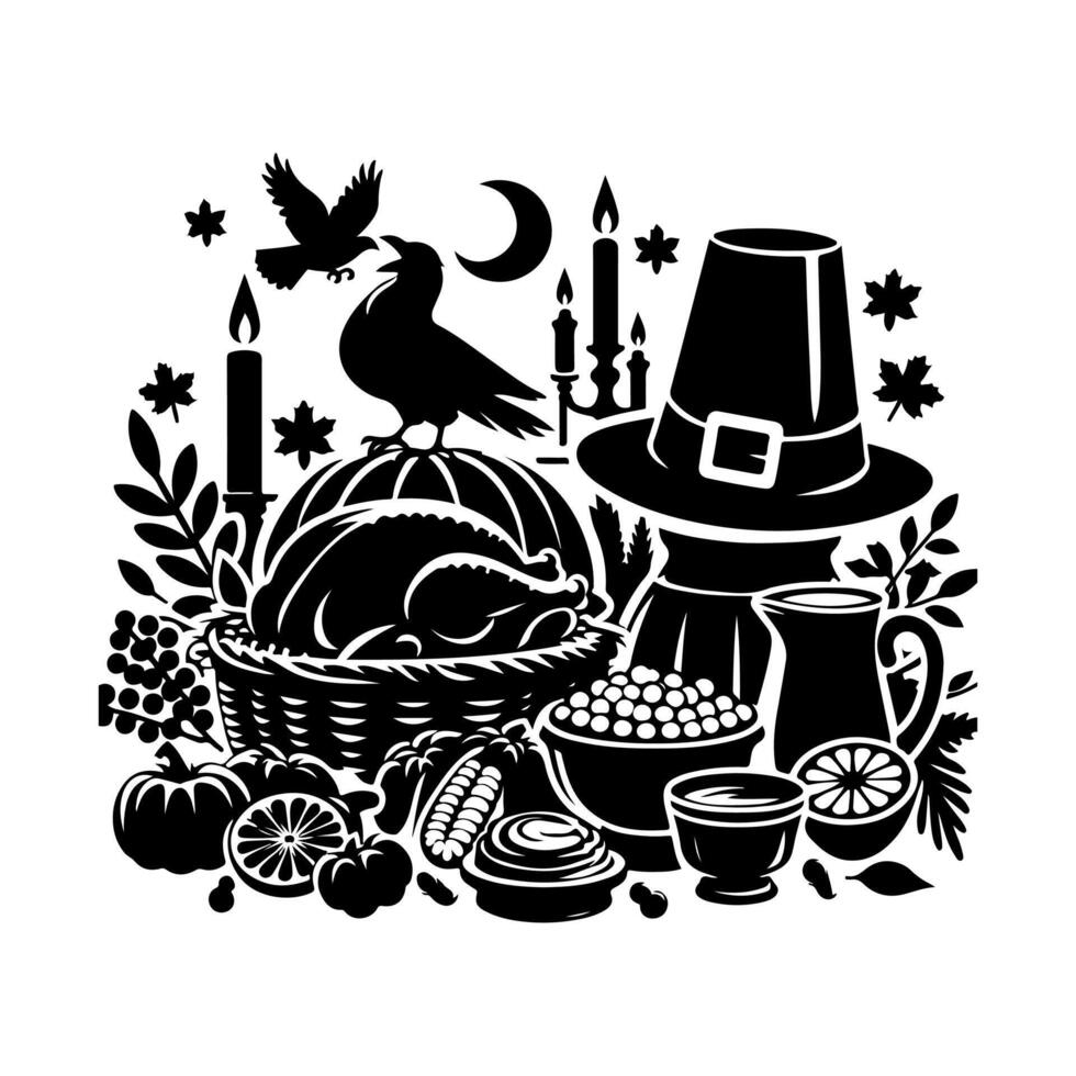 Thanksgiving icons. Thanksgiving traditional symbols. Modern fall holiday background set illustration. vector