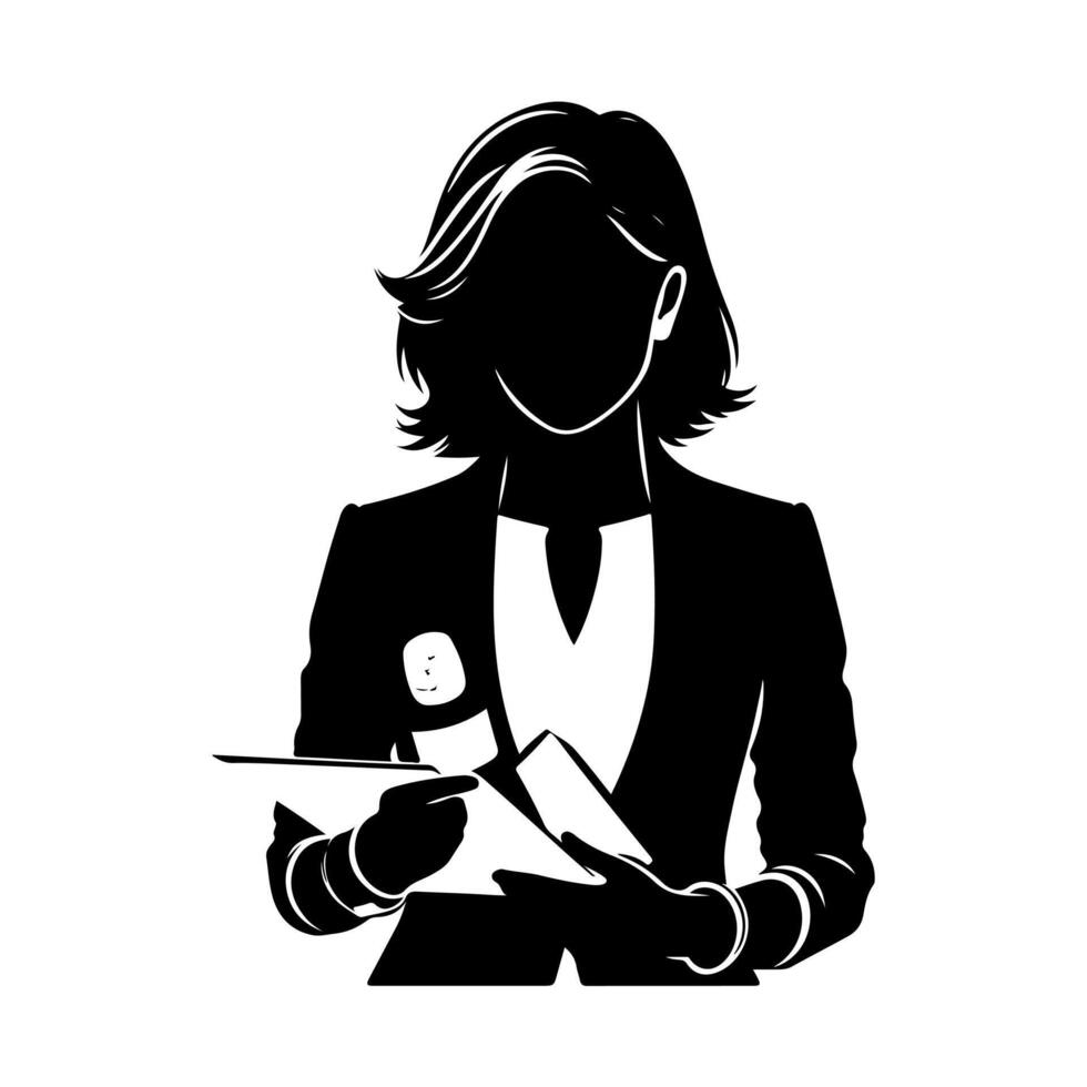 A female journalist silhouettes, Silhouette of a female journalist with a microphone vector
