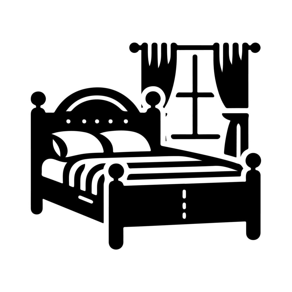 Bed icon silhouette . Human in bed illustration simple design vector