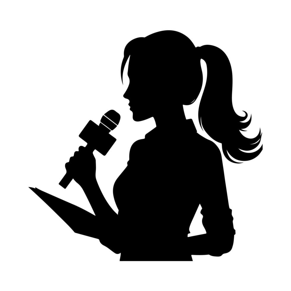 A female journalist silhouettes, Silhouette of a female journalist with a microphone vector
