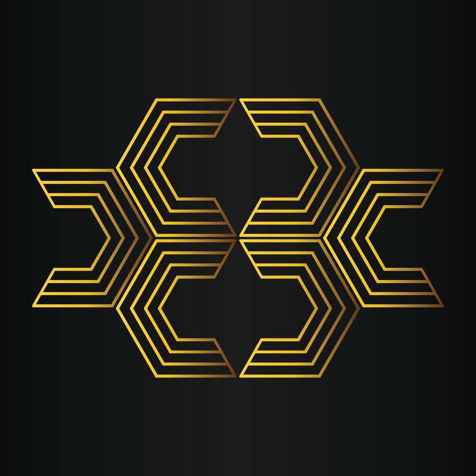 luxury black background with abstract golden geometric hexagon shape vector